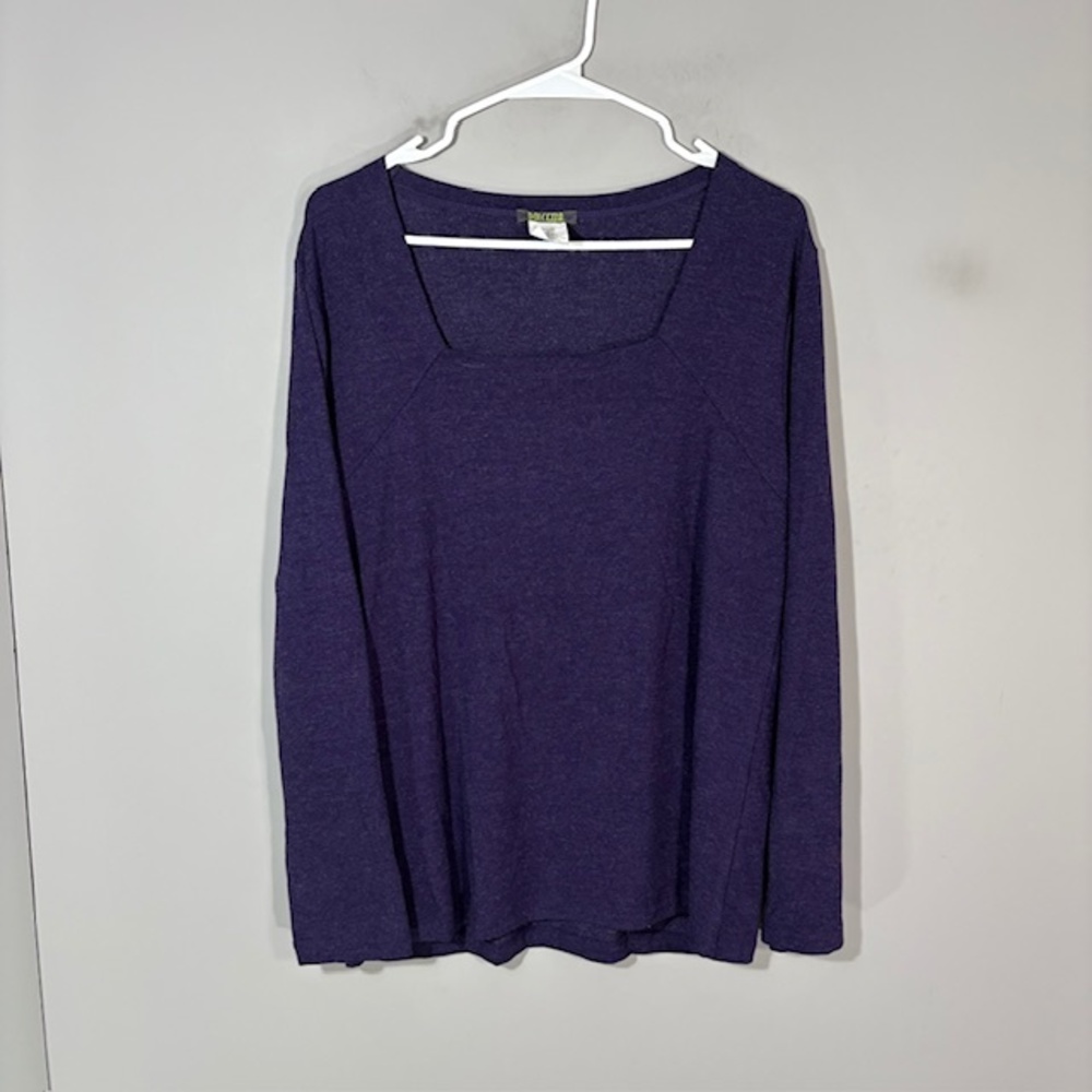 Dolcezza T-Shirt Womens Large Purple Solid Square Neck Long Sleeve Stretch Top